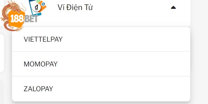 Các ví điện tử được 188BET sử dụng để gửi tiền 