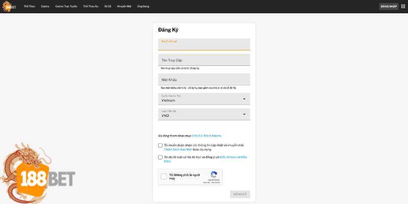 Nhà cái 188BET yêu cầu người chơi trung thực trong việc cung cấp thông tin đăng ký.